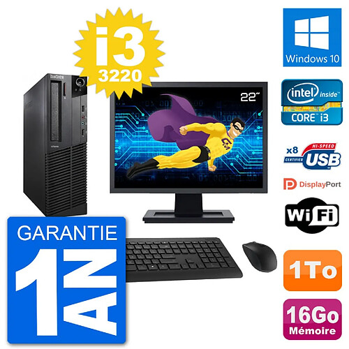 PC Lenovo M92p SFF Ecran 22" Intel i3-3220 RAM 16Go Disque 1To Windows 10 Wifi · Occasion