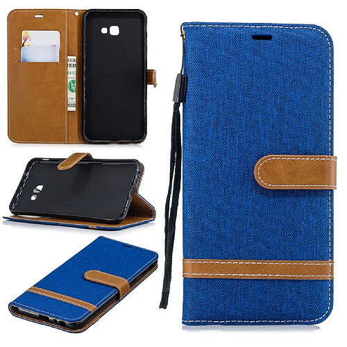 Etui en PU tissu jean bicolore bleu bébé pour votre Samsung Galaxy J4 Plus/J4 Prime