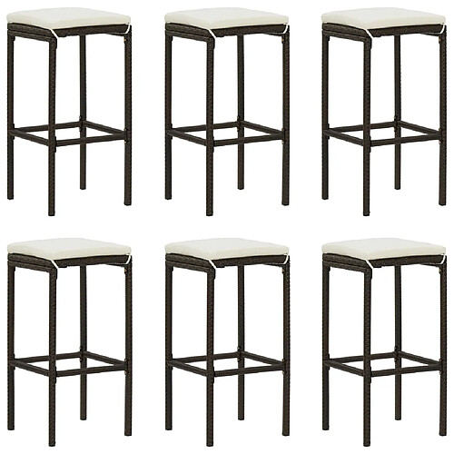 vidaXL Tabourets de bar avec coussins lot de 6 marron résine tressée