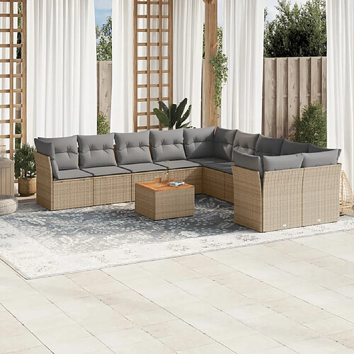 vidaXL Salon de jardin et coussins 11 pcs mélange beige résine tressée