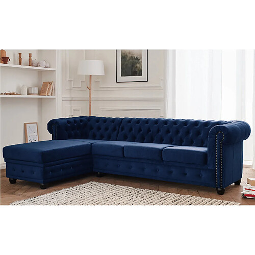 Lisa Design William - canapé Chesterfield d'angle gauche - 4 places - en velours