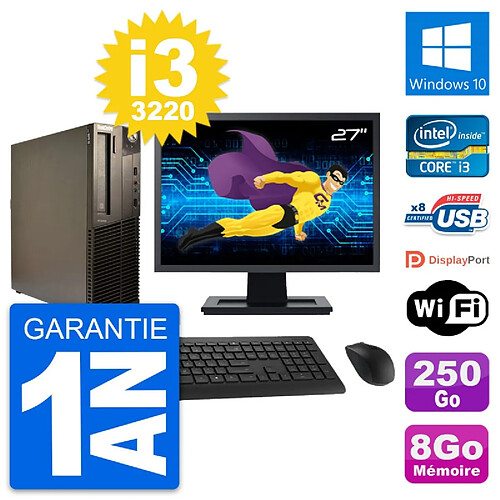 PC Lenovo M82 SFF Ecran 27" Intel i3-3220 RAM 8Go Disque 250Go Windows 10 Wifi · Occasion