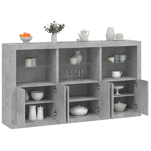 vidaXL Buffet avec lumières LED gris béton 181,5x37x100 cm