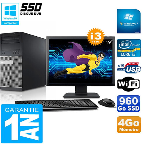 PC Tour DELL 9020 Core I3-4130 Ram 4Go Disque 960 Go SSD Wifi W7 Ecran 19" · Occasion