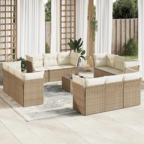 vidaXL Salon de jardin avec coussins 13 pcs beige résine tressée