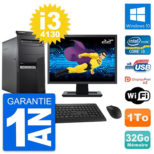 PC Tour Lenovo M83 Ecran 22" Intel i3-4130 RAM 32Go Disque 1To Windows 10 Wifi · Occasion