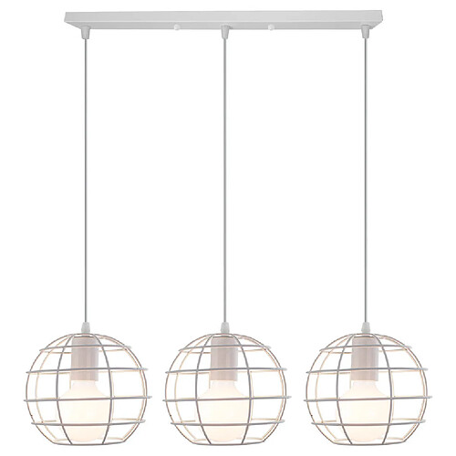 STOEX Retro Lampe Suspension Vintage, E27 Lustre Plafonniers Industrielle 3 Luminaire Cage forme Balle Rond - Blanc