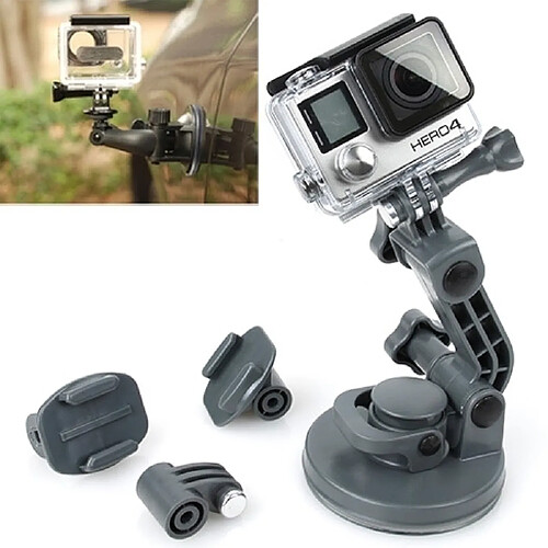 Wewoo Support Holder gris pour GoPro Hero 4 / 3+ / 3/2/1 de ventouse de voiture + adaptateur de trépied + vis de poignée