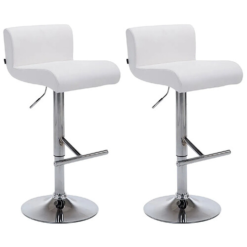 Decoshop26 Lot de 2 tabourets de bar chaises haute généreusement rembourrés en métal chromé et PVC blanc 10_0004058