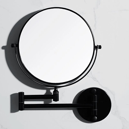 Universal Tuyau de perçage Salle de bains Montage mural Miroir pliant Commode double face Bras de miroir allongement Accessoires de bain rond |(Le noir)