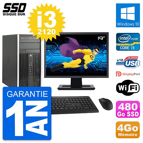 PC Tour HP 6300 CMT Ecran 19" Intel i3-2120 RAM 4Go SSD 480Go Windows 10 Wifi · Occasion