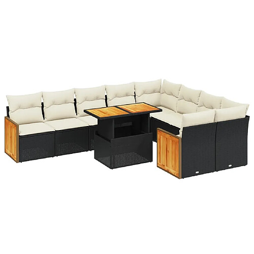 Maison Chic Salon de jardin 10 pcs avec coussins, Ensemble Tables et chaises d'extérieur noir résine tressée -GKD357590