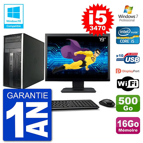 PC HP 6300 MT Ecran 19" i5-3470 RAM 16Go Disque 500Go Graveur DVD Wifi W7 · Occasion