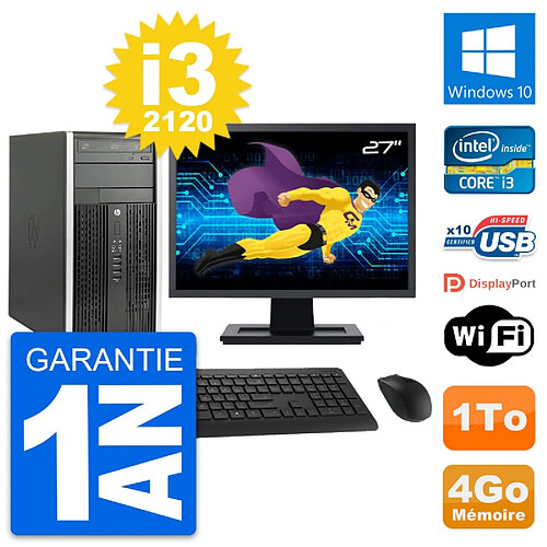 PC Tour HP Pro 6300 CMT Ecran 27" i3-2120 RAM 4Go Disque Dur 1To Windows 10 Wifi · Occasion