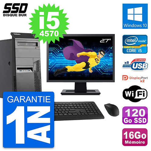 PC Tour Lenovo M83 Ecran 27" Intel i5-4570 RAM 16Go SSD 120Go Windows 10 Wifi · Occasion