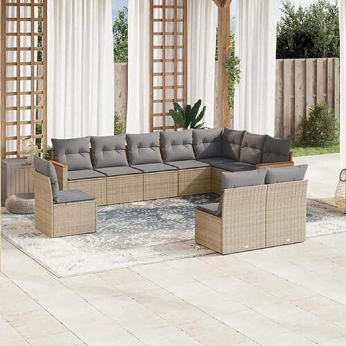 vidaXL Salon de jardin et coussins 10 pcs mélange beige résine tressée