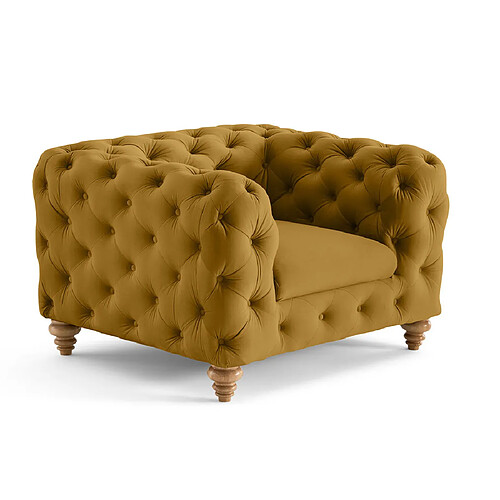 Lisa Design Walter - fauteuil chesterfield en velours - pieds bois