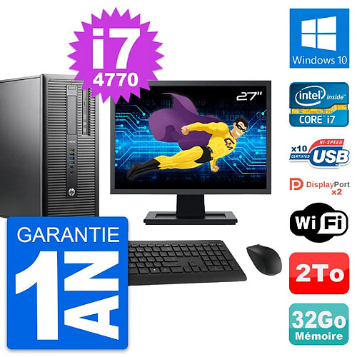 PC Tour HP ProDesk 600 G1 Ecran 27" i7-4770 RAM 32Go Disque 2To Windows 10 Wifi · Occasion