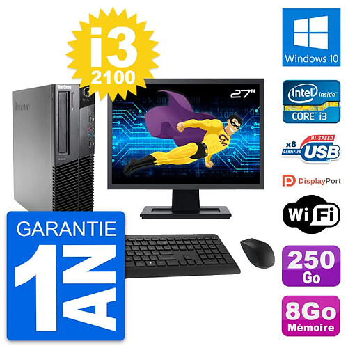 PC Lenovo M82 SFF Ecran 27" Intel i3-2100 RAM 8Go Disque 250Go Windows 10 Wifi · Occasion