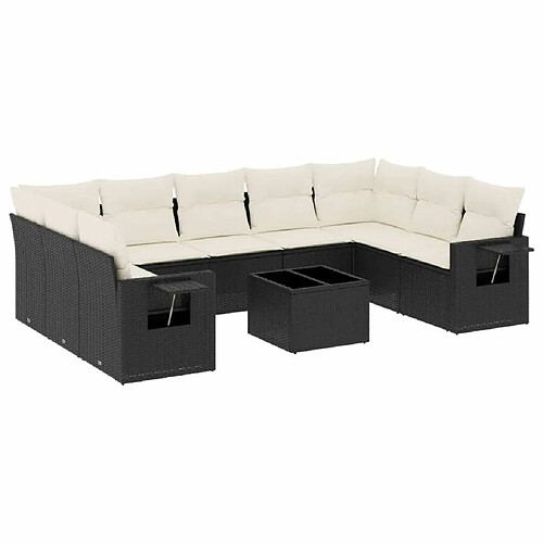 Maison Chic Salon de jardin 10 pcs avec coussins, Ensemble Tables et chaises d'extérieur noir résine tressée -GKD143627