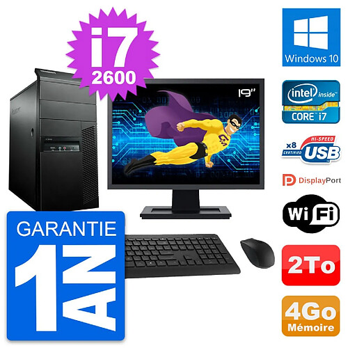 PC Tour Lenovo M91p Ecran 19" Core i7-2600 RAM 4Go Disque 2To Windows 10 Wifi · Occasion