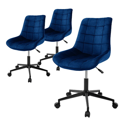 ML-Design 3x Chaise de bureau pivotante à 360° bleu en velours tabouret pour salon travail