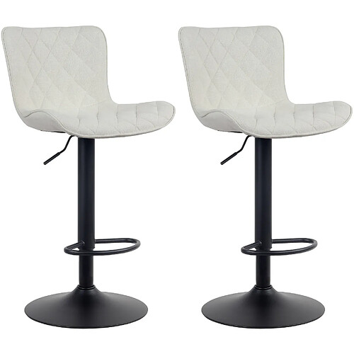 Decoshop26 Lot de 2 tabourets de bar coutures décoratives pied trompette hauteur réglable en métal noir assise en tissu crème 10_0004142