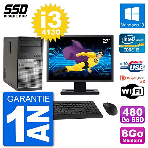 PC Tour Dell 7020 Ecran 27" Intel Core i3-4130 RAM 8Go SSD 480Go Windows 10 Wifi · Occasion