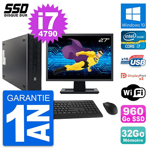 PC HP 600 G1 SFF Ecran 27" Intel Core i7-4790 RAM 32Go SSD 960Go Windows 10 Wifi · Occasion