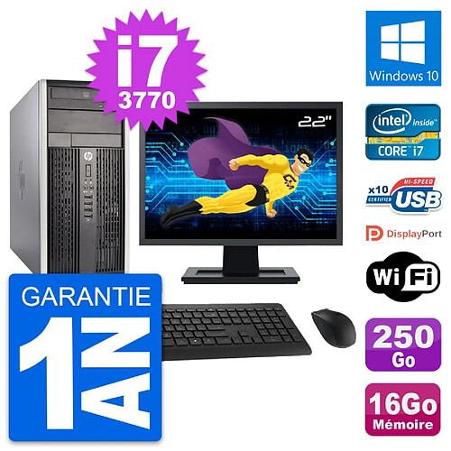 PC Tour HP Pro 6300 CMT Ecran 22" i7-3770 RAM 16Go Disque 250Go Windows 10 Wifi · Occasion