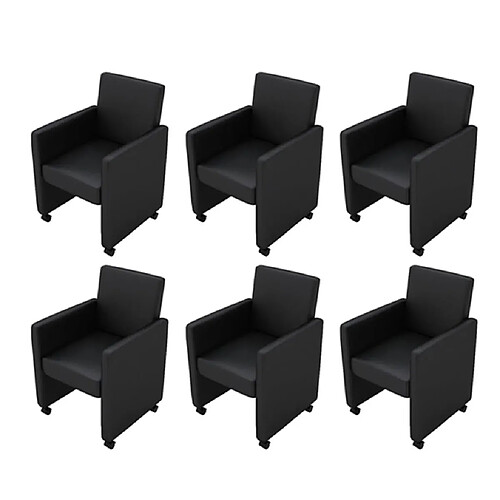 Maison Chic Lot de 6 Chaises à manger,Chaise pour cuisine noir similicuir -MN77338