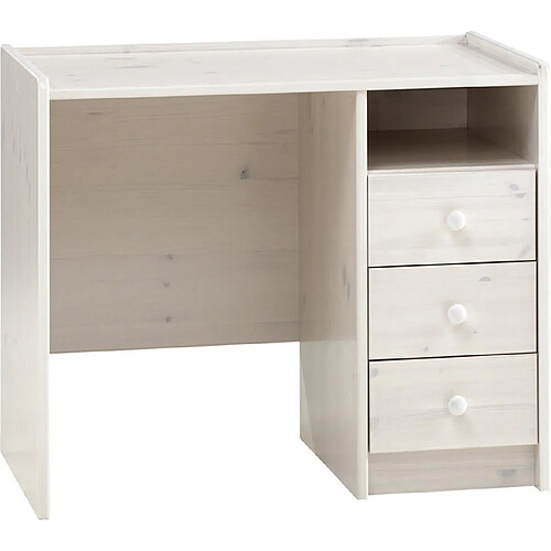 Pegane Bureau Pin Massif Chaulé Blanc - Dim : 89 x 54 x 74 cm