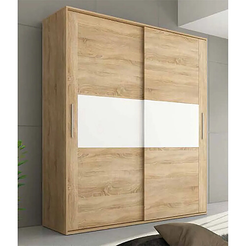 Pegane Armoire, placard garde-robe 2 portes coloris chêne cambrian, blanc - Longueur 180 x Profondeur 55 x Hauteur 207,60 cm