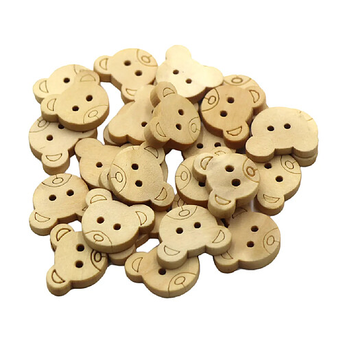 Boutons de couture en bois 2 trous diy scrapbook artisanat 30pcs 18mm tête d'ours