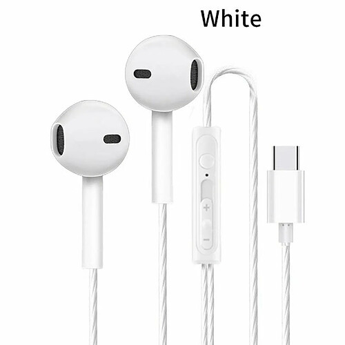 Type-C In-Ear Mobile Wire Control Casque Basse Stéréo Musique Écouteurs Sport Écouteurs Avec Microphone Blanc