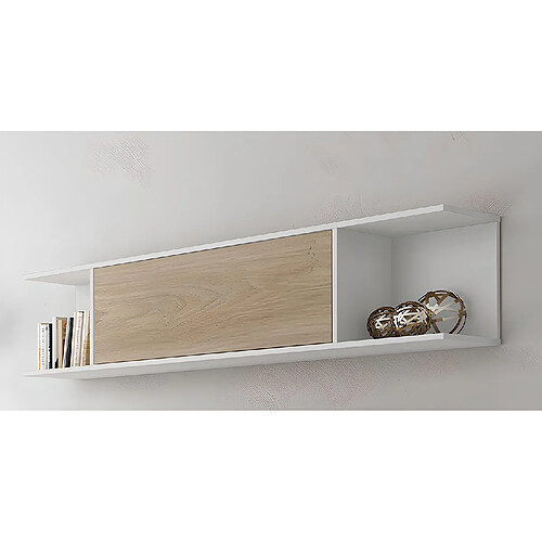 Pegane Etagère murale coloris chêne cambrian, blanc- Longueur 160 x Profondeur 27.8 x Hauteur 35.2 cm