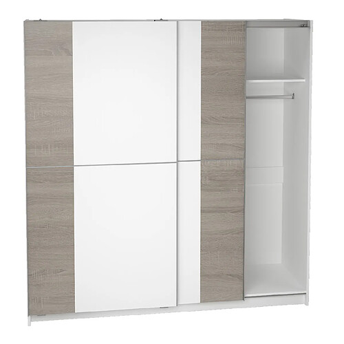 Pegane Armoire placard / meuble de rangement coloris chêne/blanc - Hauteur 200 x Longueur 180 x Profondeur 60 cm