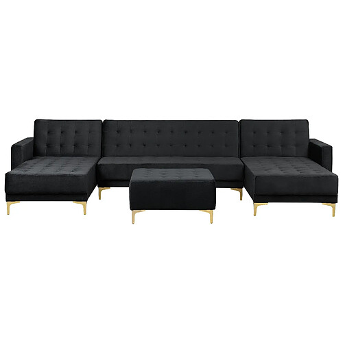 Beliani Canapé en U avec pouf ottoman ABERDEEN Noir Velours Symétrique