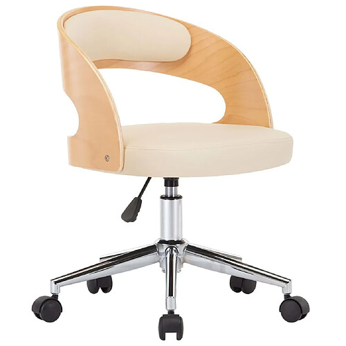 Maison Chic Chaise Gaming | Chaise pivotante de bureau Ergonomique Fauteuil Crème Bois courbé et similicuir -GKD55853