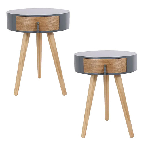 The Home Deco Factory Lot de 2 tables de chevet scandinaves Nora - Diam. 35 x H. 45 cm - Gris