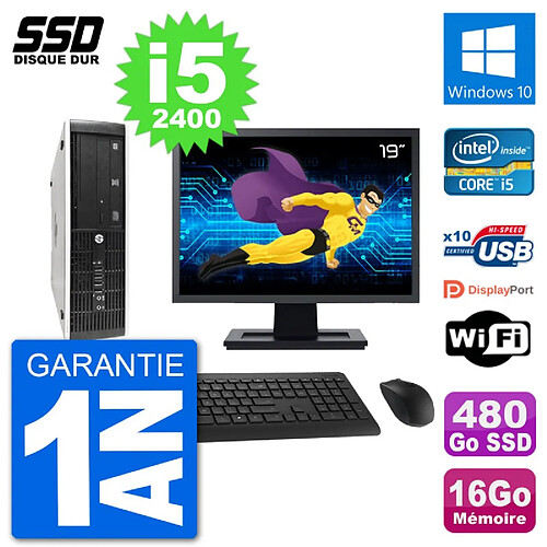 PC HP 8300 Elite SFF Ecran 19" Intel i5-2400 RAM 16Go SSD 480Go Windows 10 Wifi · Occasion