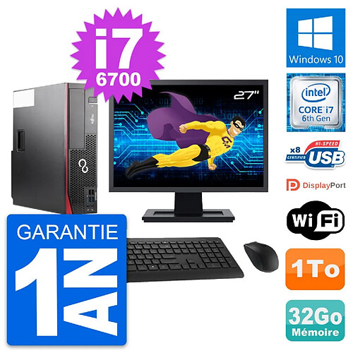 PC Fujitsu D556 DT Ecran 27" Intel i7-6700 RAM 32Go Disque 1To Windows 10 Wifi · Occasion