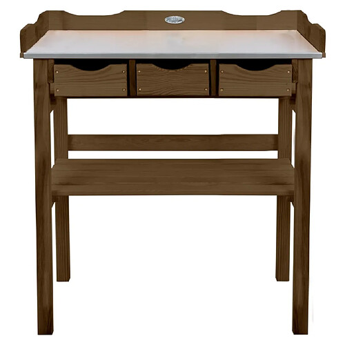 Esschert Design Table de rempotage avec tiroirs marron