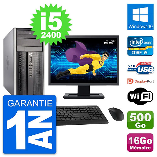 PC Tour HP Pro 6300 CMT Ecran 22" i5-2400 RAM 16Go Disque 500Go Windows 10 Wifi · Occasion