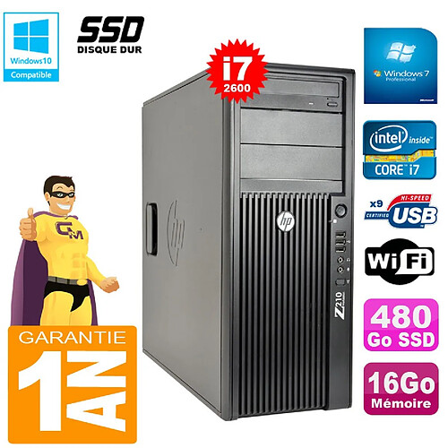 PC Tour HP WorkStation Z210 I7-2600 RAM 16Go Disque 480Go SSD Graveur DVD Wifi W7 · Occasion