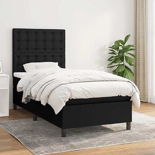 vidaXL Sommier à lattes de lit avec matelas Noir 100x200 cm Tissu