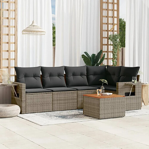 vidaXL Salon de jardin 6 pcs avec coussins gris résine tressée