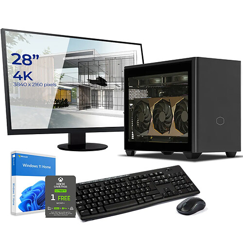 Sedatech Pack Mini-PC Pro • AMD Ryzen 7 7700X • RTX4070 • 64 Go DDR5 • 2To SSD M.2 • Windows 11 • Moniteur 28"