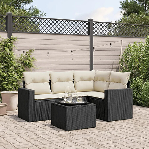 vidaXL Salon de jardin 5 pcs avec coussins noir résine tressée