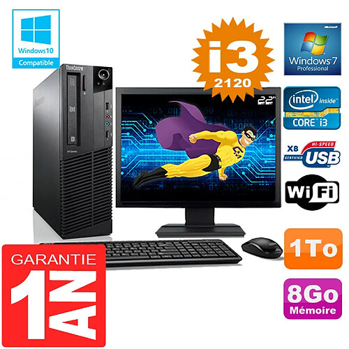 PC Lenovo M92p SFF Core I3-2120 Ram 8Go Disque 1 To Wifi W7 Ecran 22" · Occasion